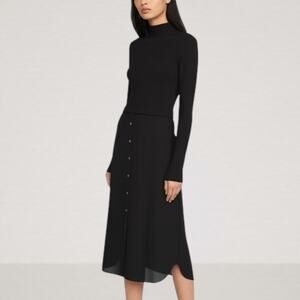 Theory Size S Mix‎ Media Long Sleeve Rib Sweater Dress Black Modest Professional